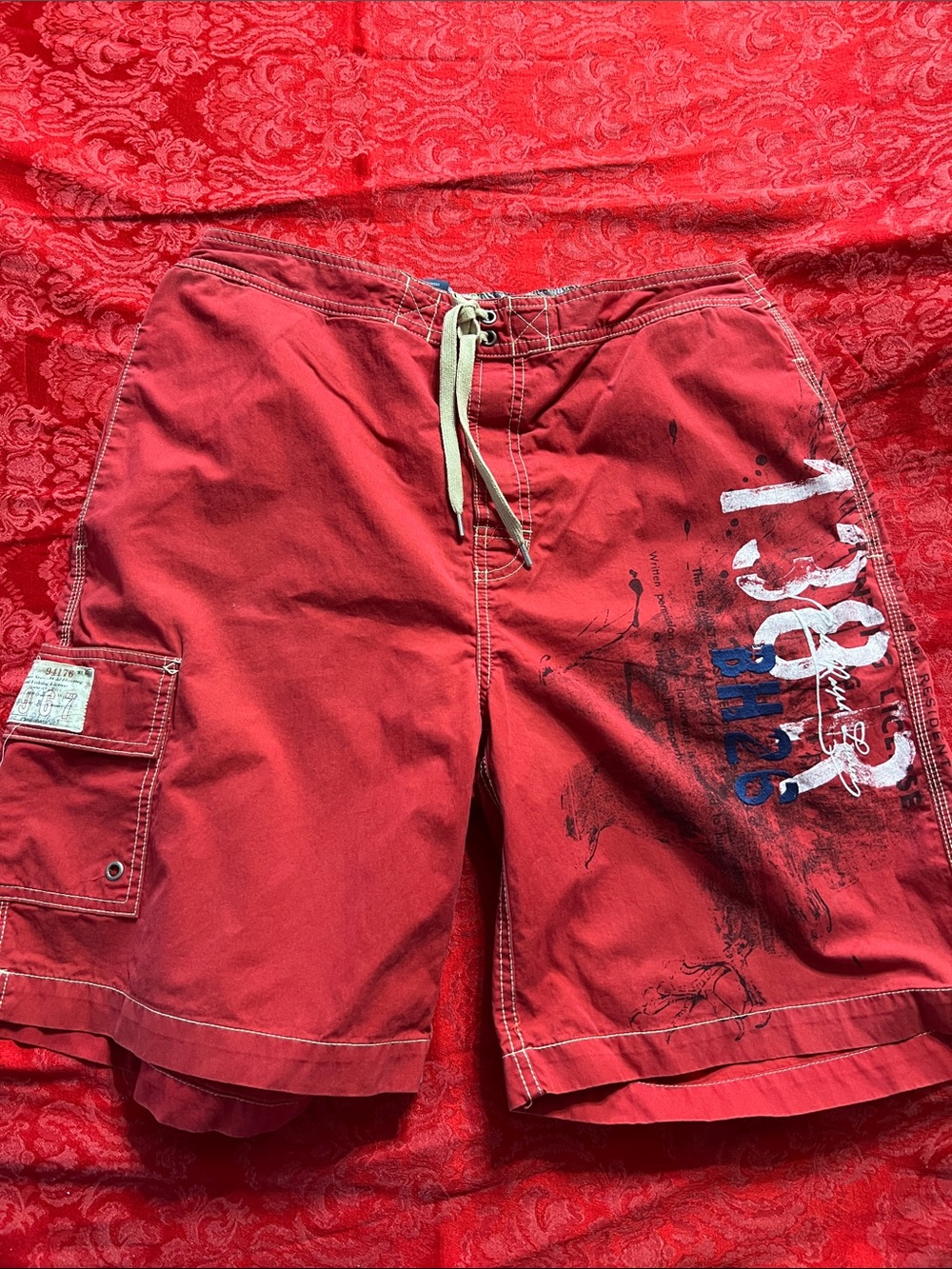 Polo Ralph Lauren Red Swim Trunks Men's Medium Board Shorts Cargo Pocket Lined
